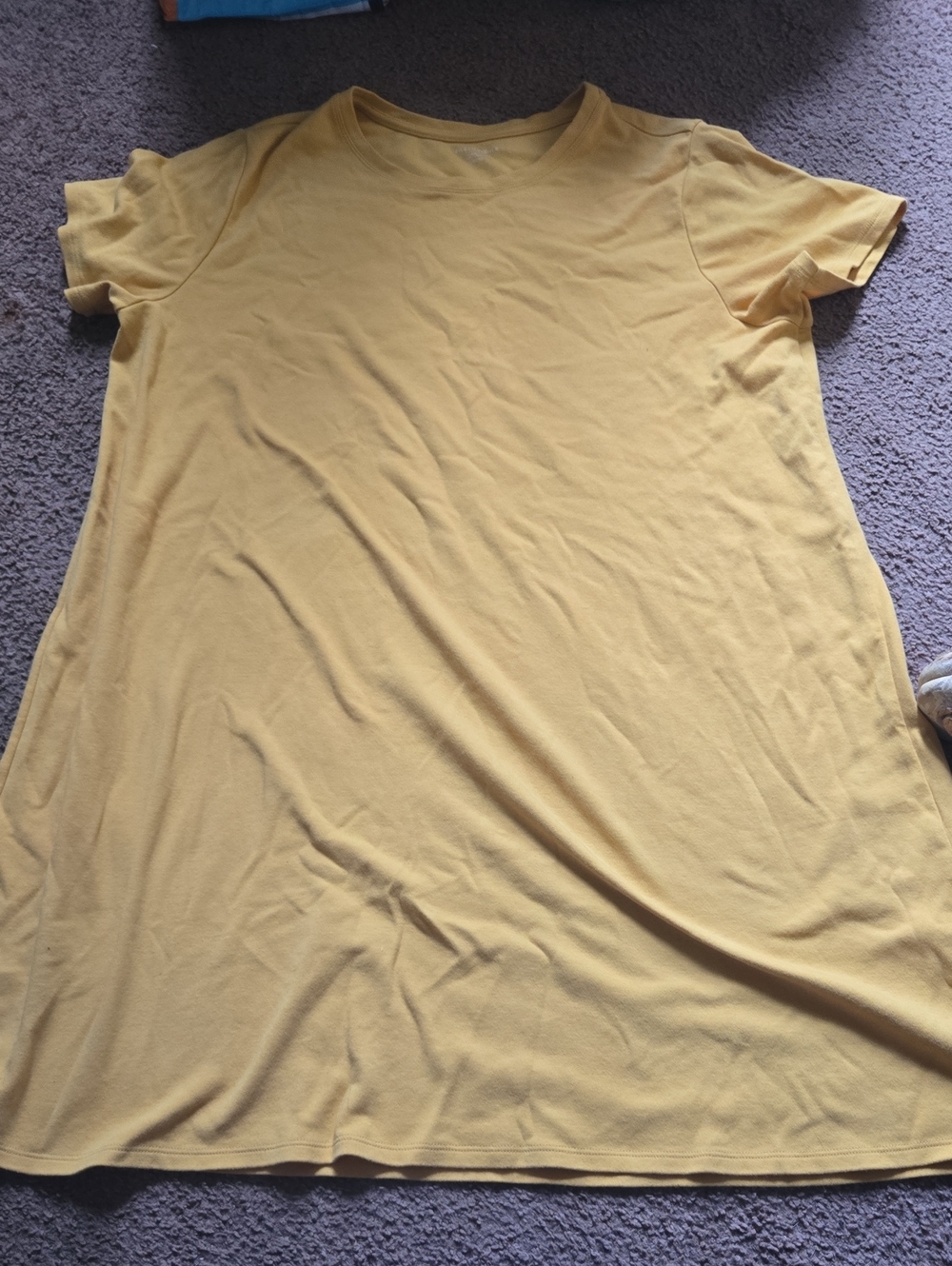 Eileen Fisher Basic Short Sleeve T-Shirt Dress Mustard Yellow A Line 💫 Cotton